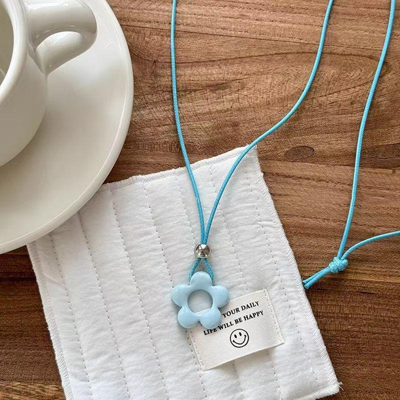 Dopamine Color Flower Long Rope Necklace Women Hollow Flower Pendant Necklace Adjustable Knot Sweater Chain Party Jewerly