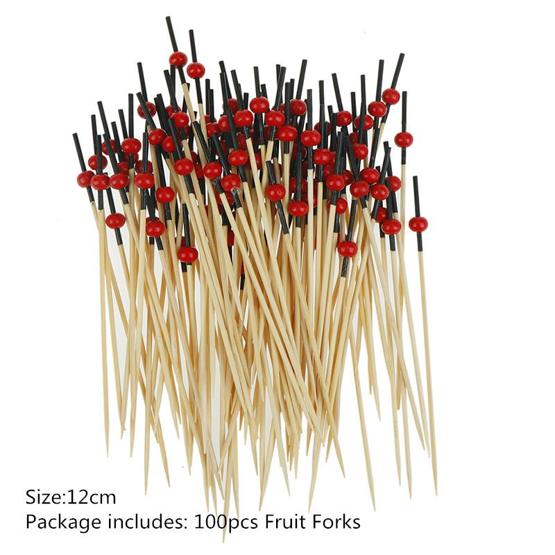 100pcs 9/12cm Bamboo Food Picks Buffet Cupcake Fruit Fork Party Cake Dessert Salad Vegetable Sticks Cocktail Toothpick Skewer