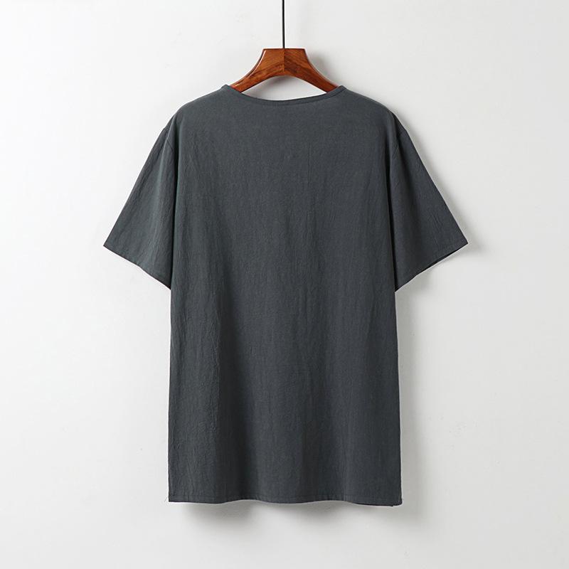 Summer thin linen short-sleeved T-shirt set men's Chinese cotton and linen half-sleeved top retro trend V-neck t-shirt