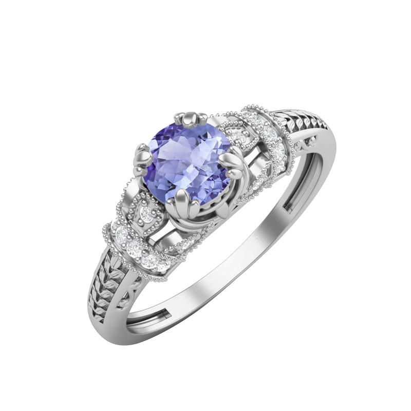

5MM Round Tanzanite Gemstone 925 Sterling Silver Solitaire Blossom Design Women Wedding Ring 12 білий