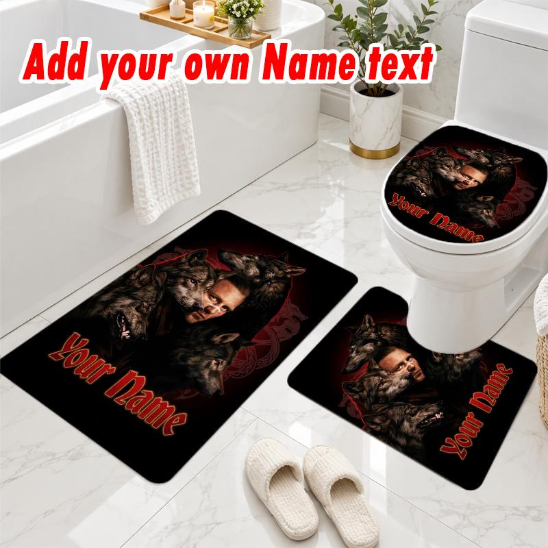 Personalized Kontra K 3Pcs Flannel Toilet Mat Set Custom Text Bathroom Rug Non Slip