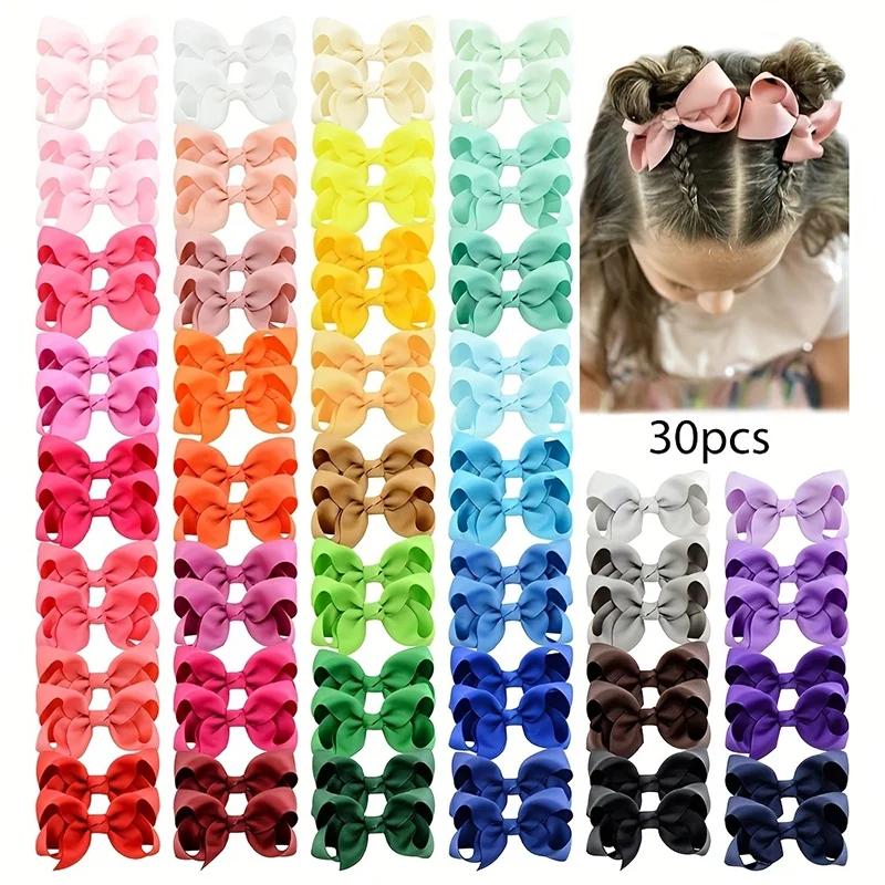 20/30Pcs Solid Ribbon Hair Bows Clips Gift Set for Baby GirlsToddler Hair Bowknot 3inch Hairpin Hair Accessories s Gift