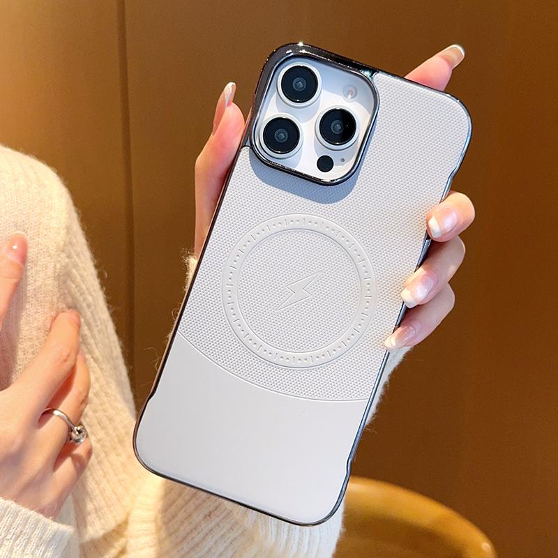 For iPhone 15 Pro Max Case Compatible with MagSafe Borderless PC + PU Leather Phone Back Cover