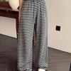 Women's Gray Retro Striped Knitted Wide-Leg Pants - Korean Style, Spring 2025, Elastic Waist, Slimming Casual Fit.