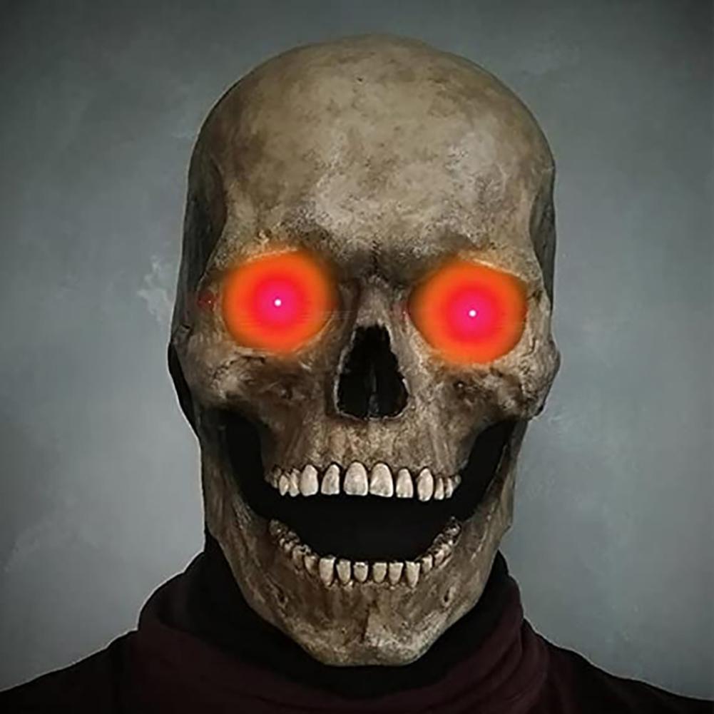 Halloween Animated Talking Mask Glowing Green Eyes Skull Mask Animated Moving Jaw Skull Realistic Halloween Prop Full Head Halloween Skull Mask