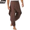 Erkek Keten Karışımı Harem Pantolon - İpli Bel Düşük Ağ Geniş Kesim Katmanlı Detaylı ve Lastikli Bilekli Günlük Eşofman Altı