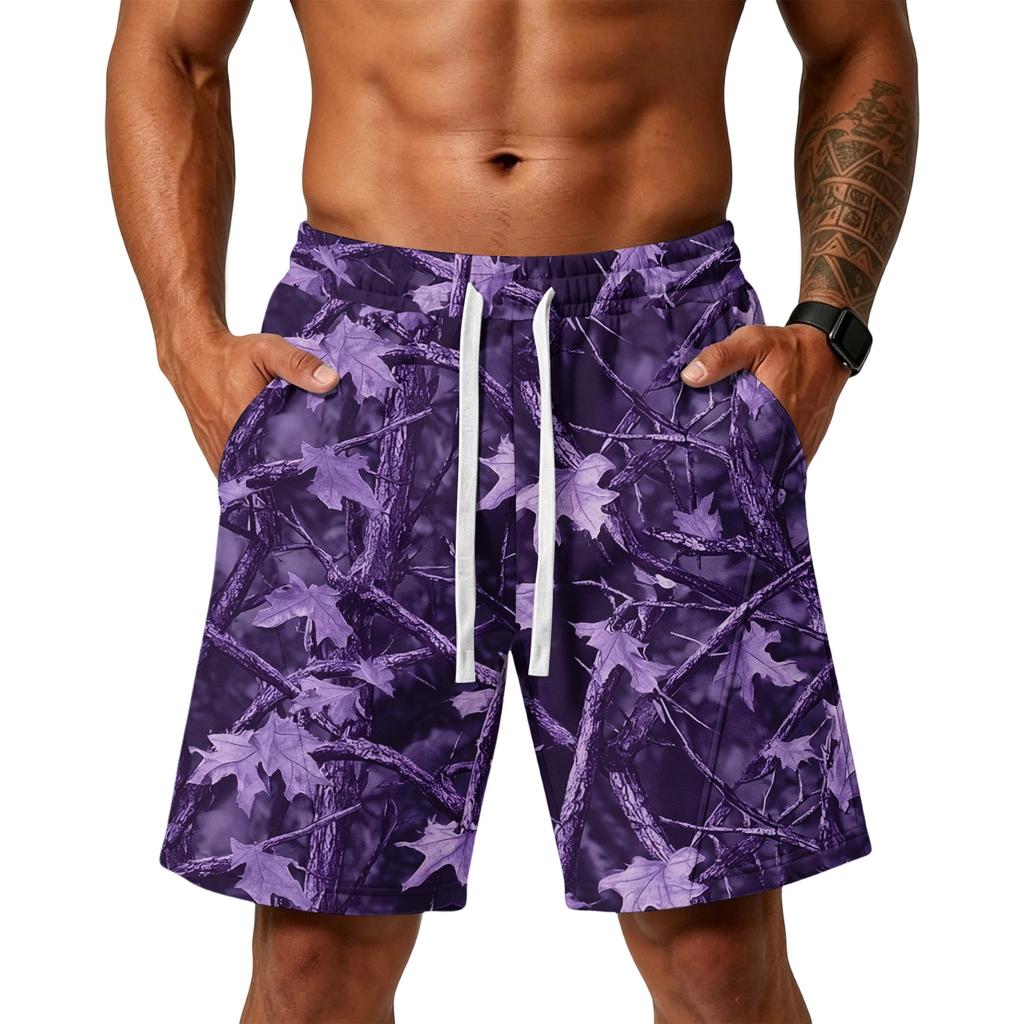 Men's Print Loose Fit Training Gym Beach Shorts with Pockets
