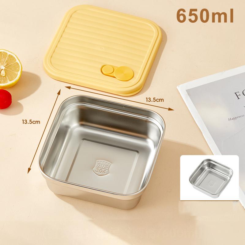 304 Stainless Steel Square Lunch Box With Lid Portable Fruit Salad Food Container Stackable Leak Proof Bento Box