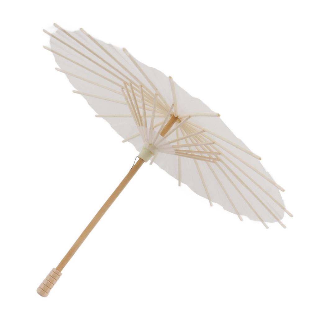 Papirparasoll for barn, bambus og papir i kinesisk stil, elegante hvite DIY-papirparaplyer for dekorasjon