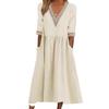 Mote V-hals Stor Størrelse Kort Erm Sommerkjole Kvinner Elegant Løs Kontor Casual A-linje Selskapsblonderkjoler Ensfarget Dame Plissert Hul Bekledning