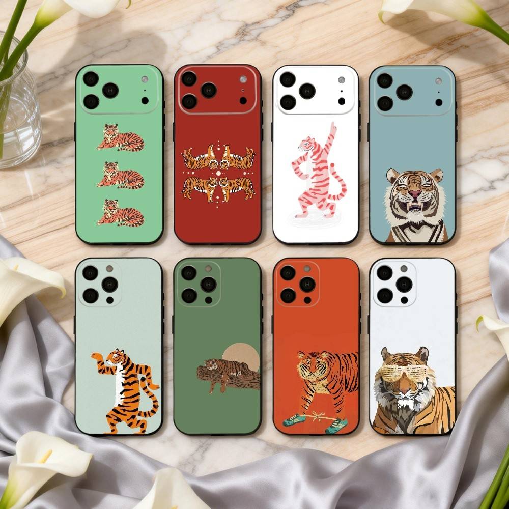 cute tiger art Phone Case Silicone Soft For IPhone 17pro 16 15 14 13 12 11 X XR Plus Pro Max Plus