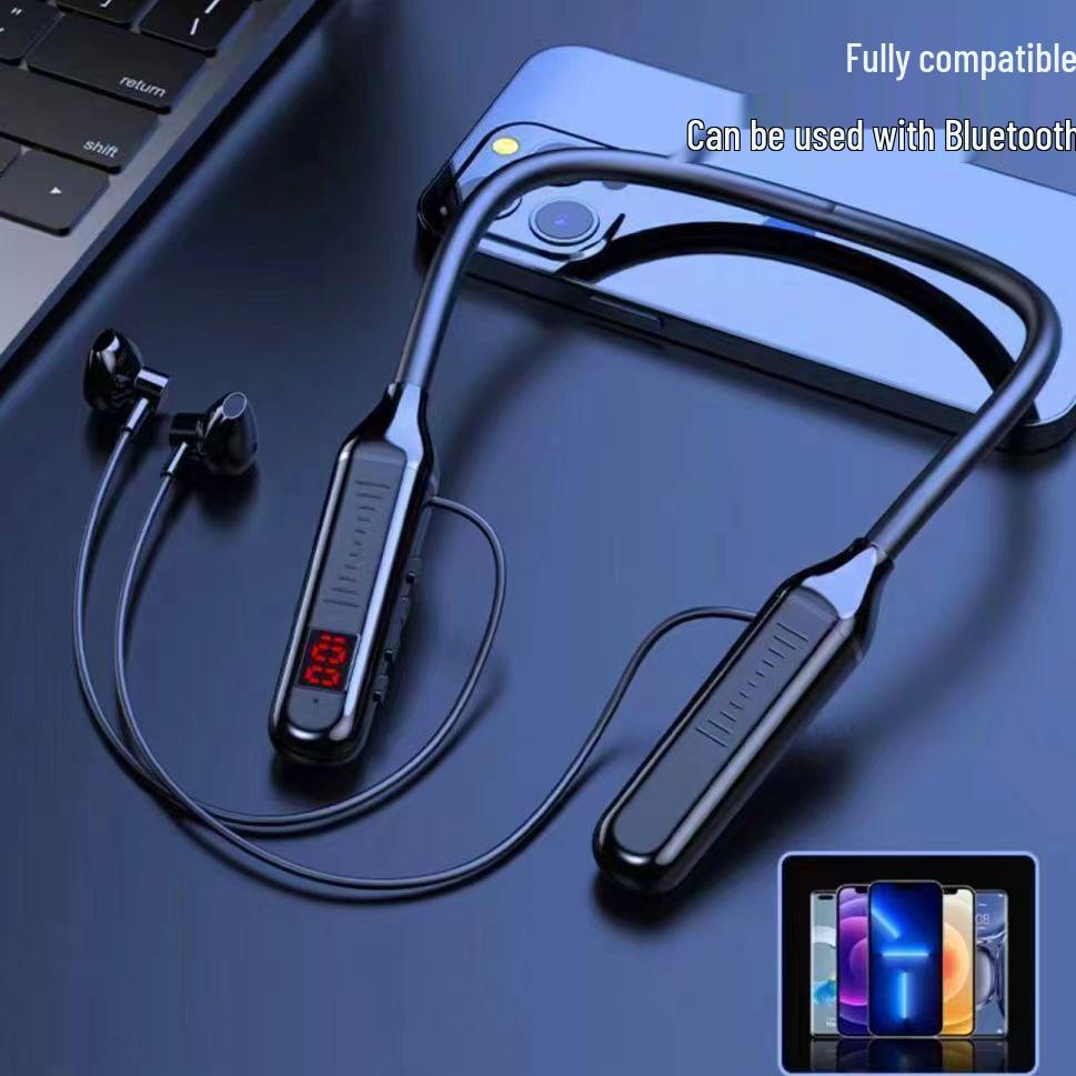 Sport Bluetooth Neckband Headset with Card Slot, Digital Display, and Long Standby Time