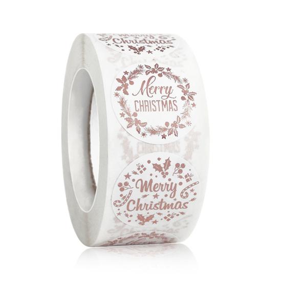 

500 шт. Рождественские наклейки Круглые Розово-золотые Наклейки С Рождеством Христовым для Рукоделия 2.5cm