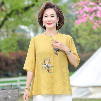 Set de vară pentru mamă, tricou, set de două piese, pentru femei în vârstă de vârstă mijlocie, vară din bumbac și in, cu mânecă scurtă