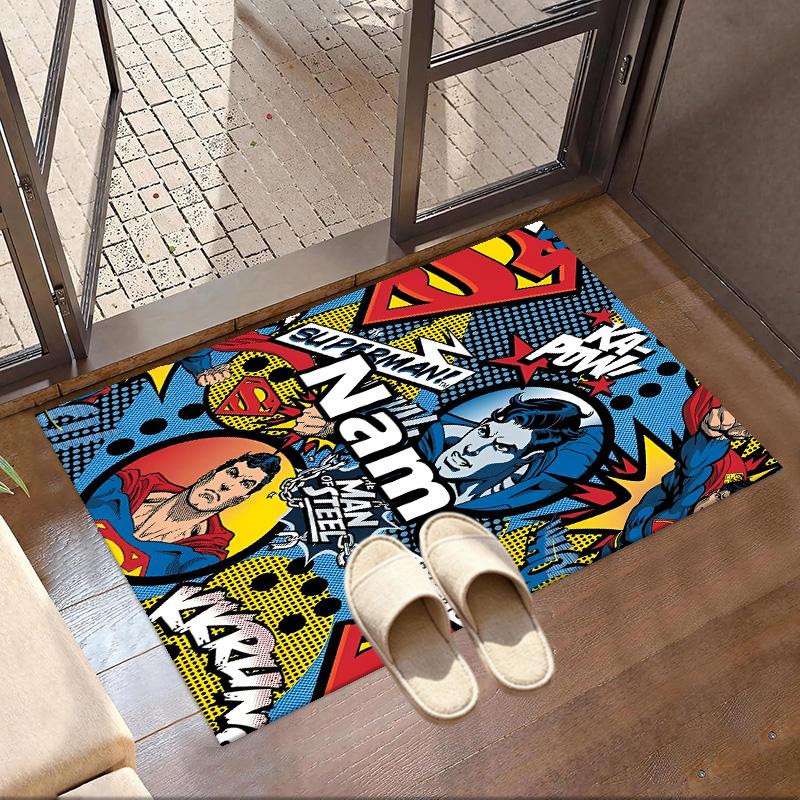 Custom Name Personalized Superman Print Carpet, Versatile Home Decor Rug, for Playroom, Apartment, Balcony, Entryway, Hallway Gift