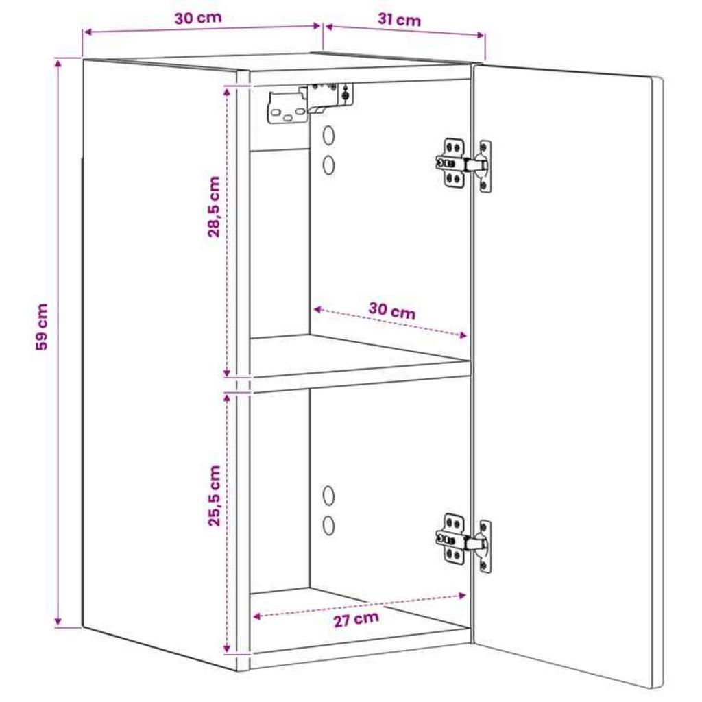Bathroom Wall Cabinet ARNHEM High Gloss White 30 X 31 X 59 Cm