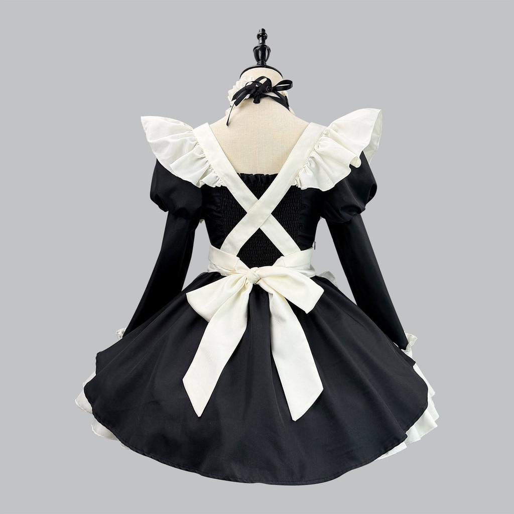 Japanese Anime Cosplay Maid Costume With Lace Ruffle Bubble Sleeves For Halloween And Conventions