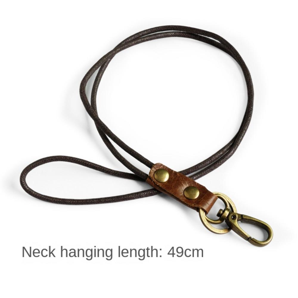

Genuine Leather Car Keychain Solid Color Neck Strap for Mobile Phone Portable Keychain C