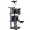 160cm Large Cat Tree Tower with Sisal Scratching Posts, Condos, Plush Perches, Hammock, Ladder, Dark Grey