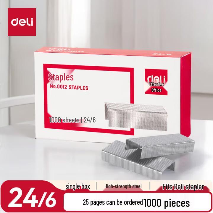 Qixin Deli Staples 0012 - Universal High-Strength Staples, 1000/Box, Can Staple Up to 25 Pages, Easy to Use Office Stapler Pins