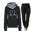 Women's Heartbeat Print Hoodie & Sweatshirt Set - Casual Sportswear for Spring & Autumn
