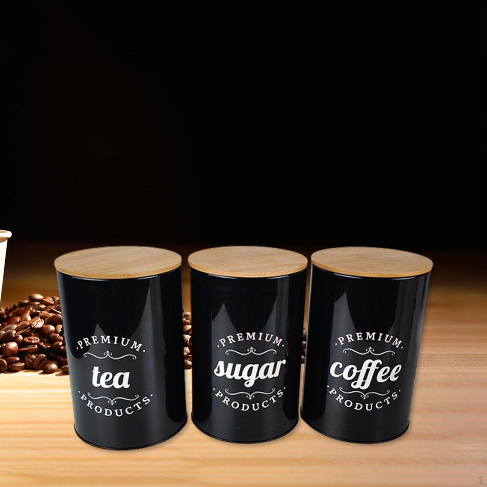 

Контейнер для кави, чаю, цукру Аксесуар Декор Бамбукові кришки Пляшки для зберігання Набір з 3 шт. Харчові чорний