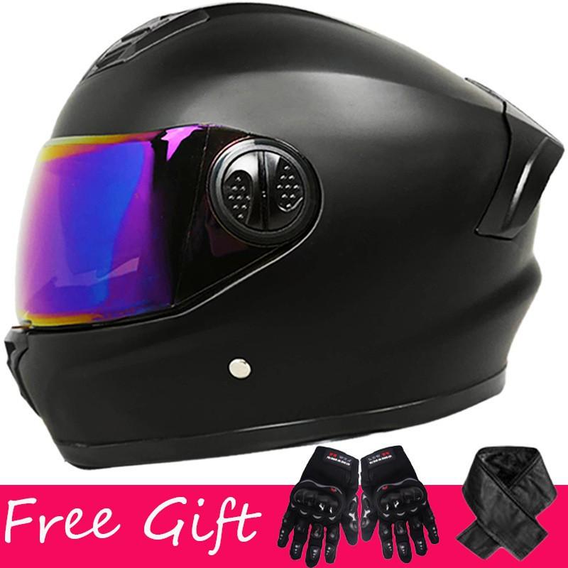 Gloves + Neck ZXC Double Lens Full Cover Helmet Men Women Riding All Round