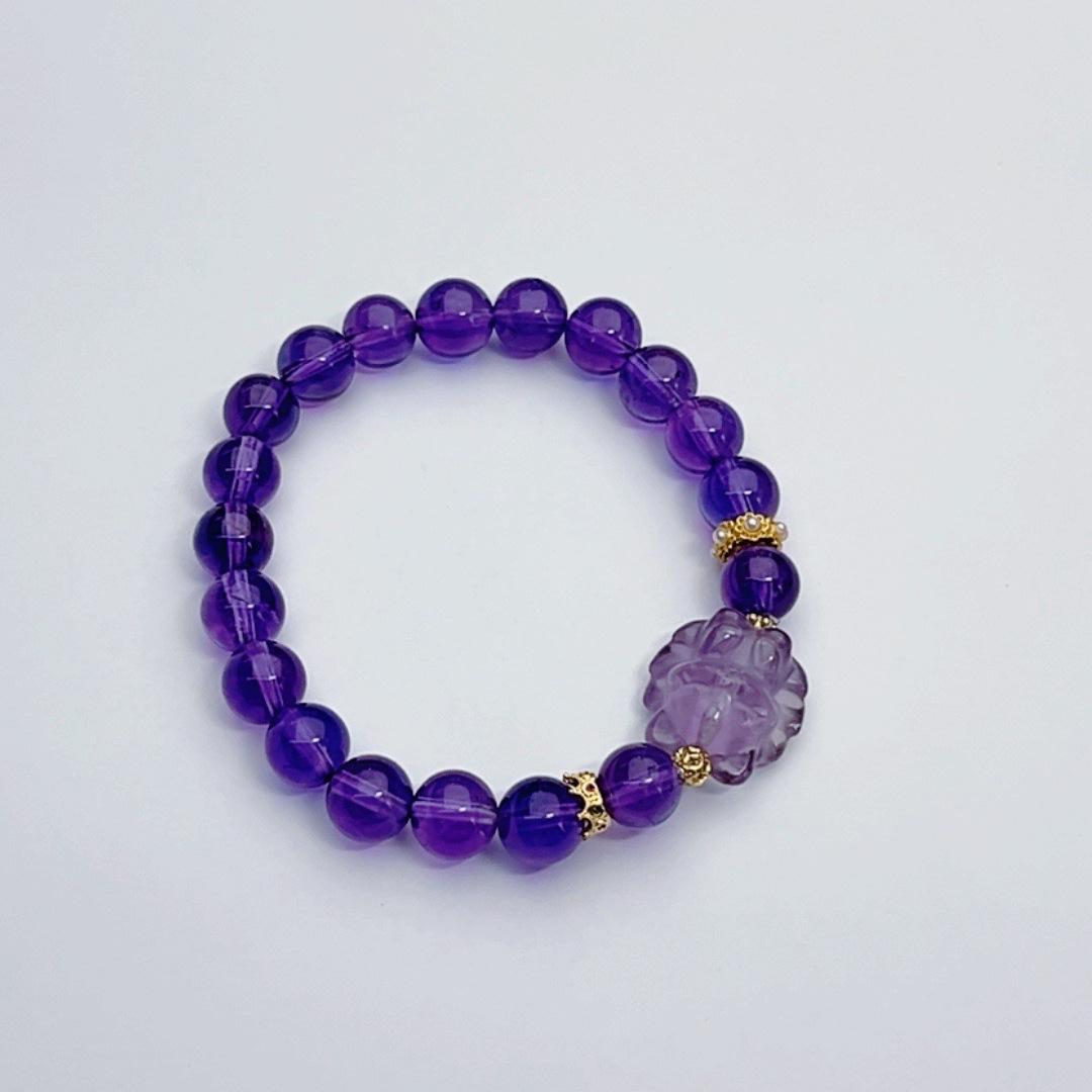Natural Amethyst Nine-Tailed Fox Women s Handmade Beaded Bracelet фиолетовый