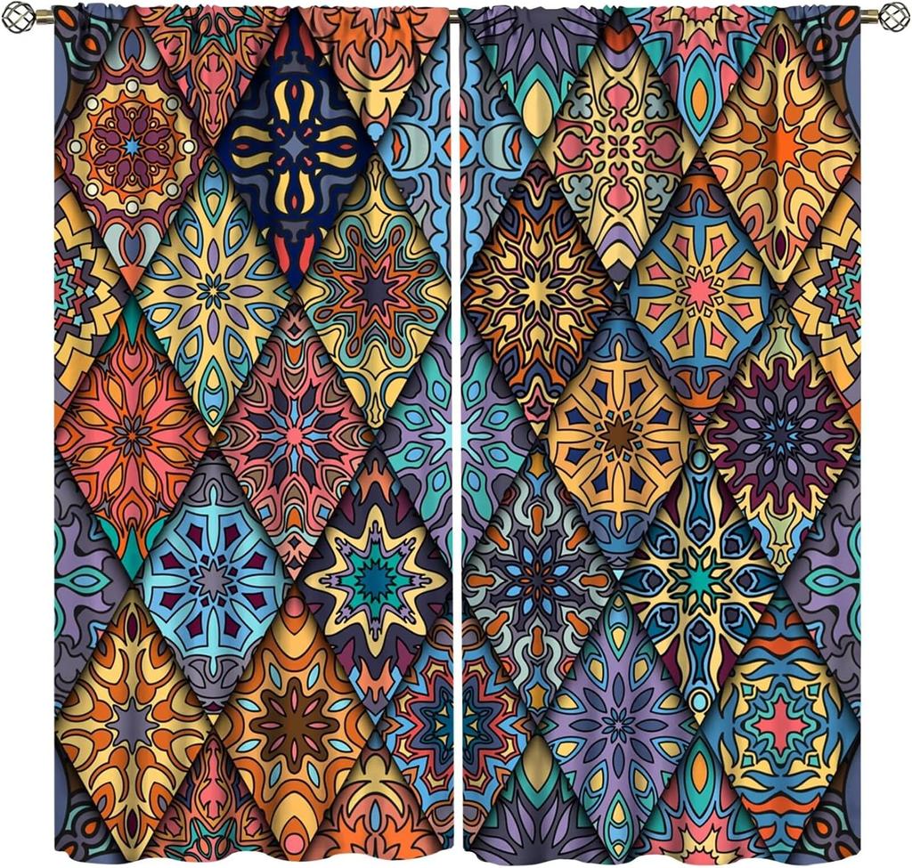 Bohemian Curtains South Asian Ethnic Vintage Floral Pattern Mandala Paisley Curtain with Rod Pocket for Bedroom Living Room Home