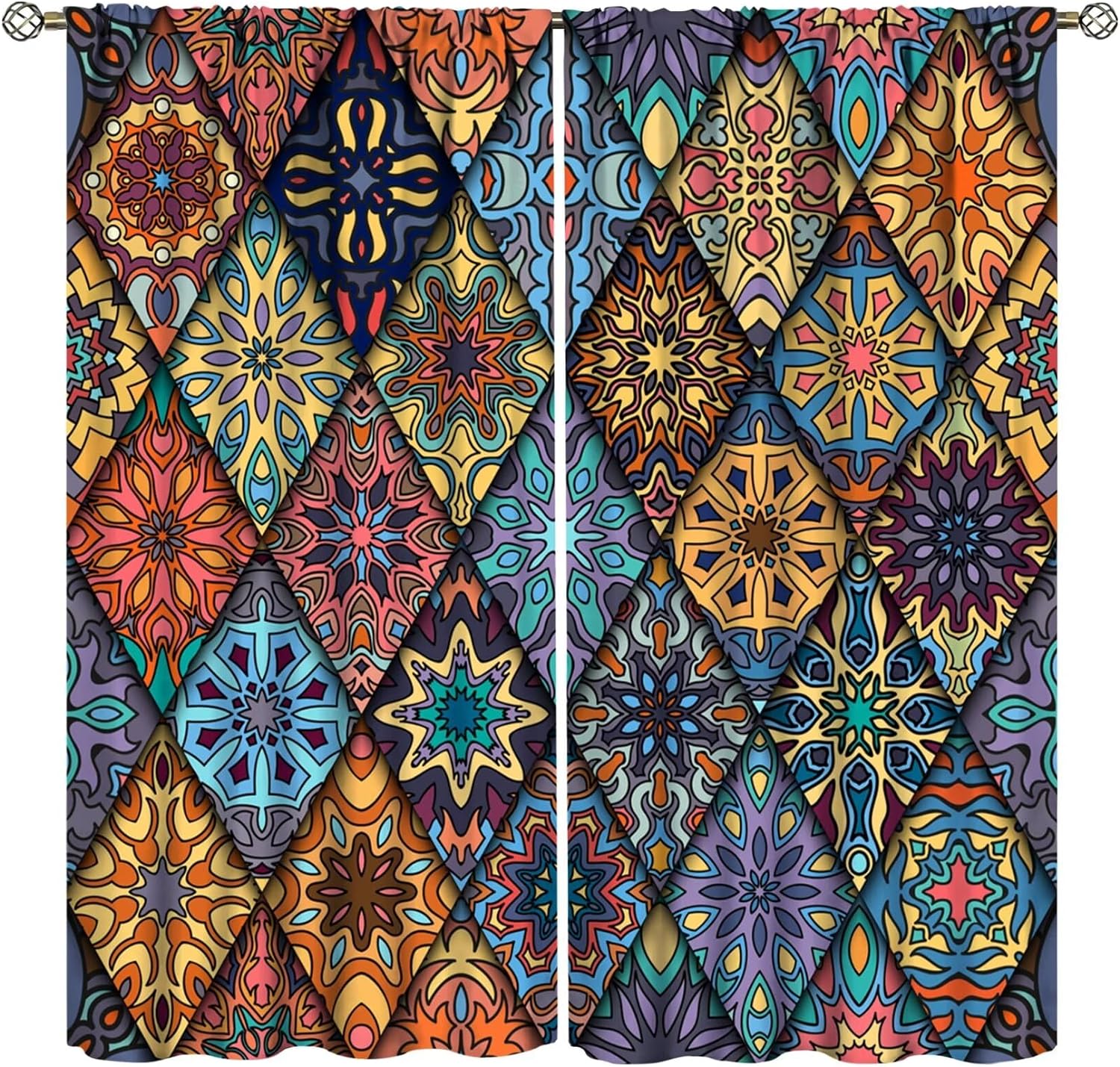 

Юго-Восточная Азия Тайские цветочные полузатемняющие шторы Красочные Бохо Мандала Шторы Декор Спальня Гостиная Оконные Шторы (W50H130cm)-2pcs&Grommet Top