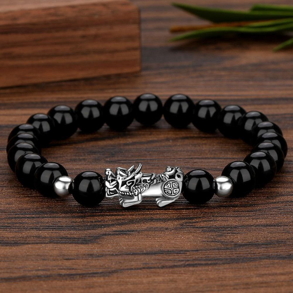 Men Feng Shui Attract Wealth Pixiu Obsidian Stone Beads Bracelets Good Luck Bangle Wristband