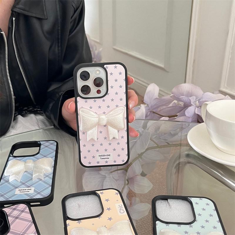 Cute new diamond plaid bow Phone Case For iPhone 16 15 14 13 Pro Max fundas iphone 15 case Protective cover