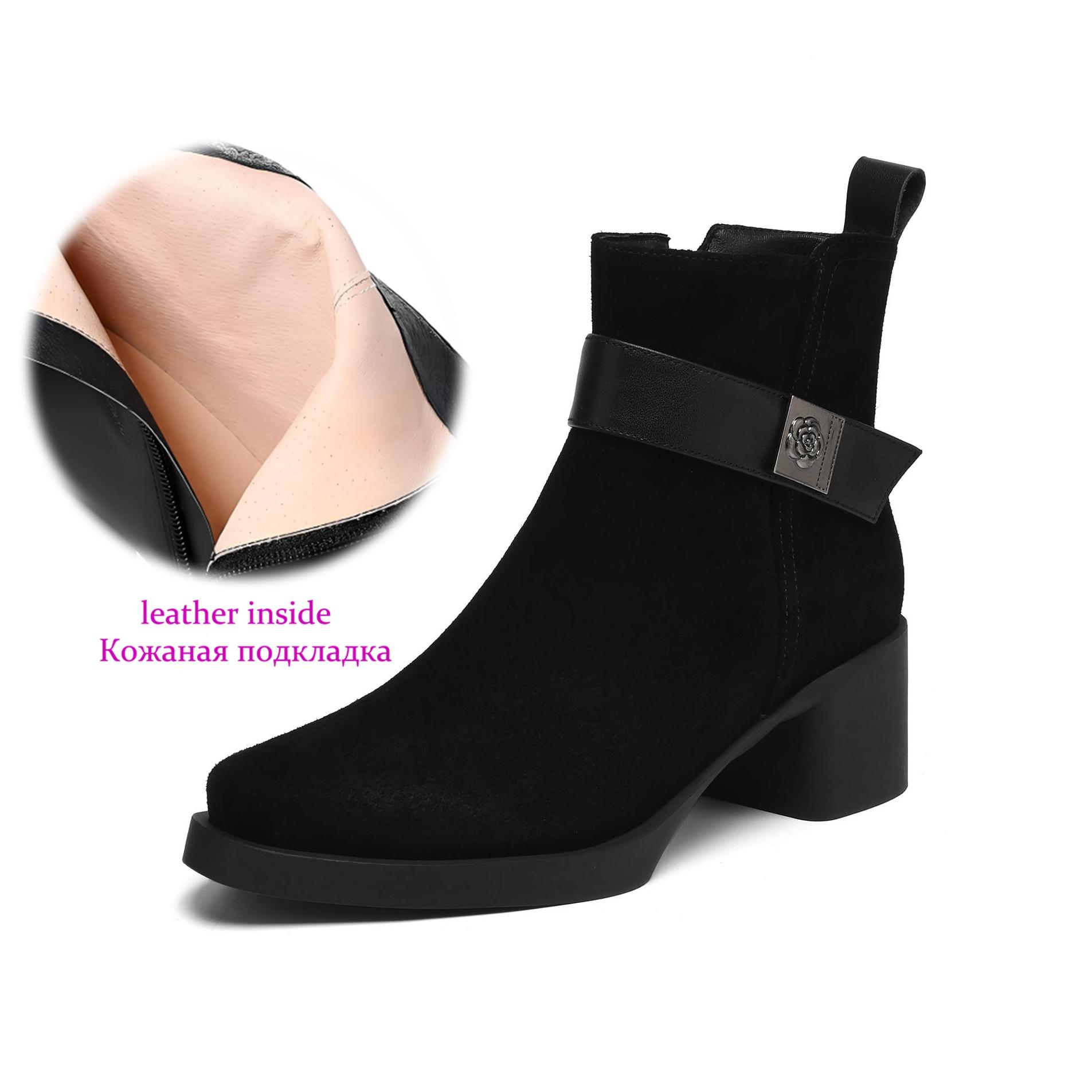 

Krazing Pot Коровья замша Нубук Круглый носок Массивный каблук Ботильоны Челси Размер 43 Молния Металлические цветы Женские ботильоны на платформе 34