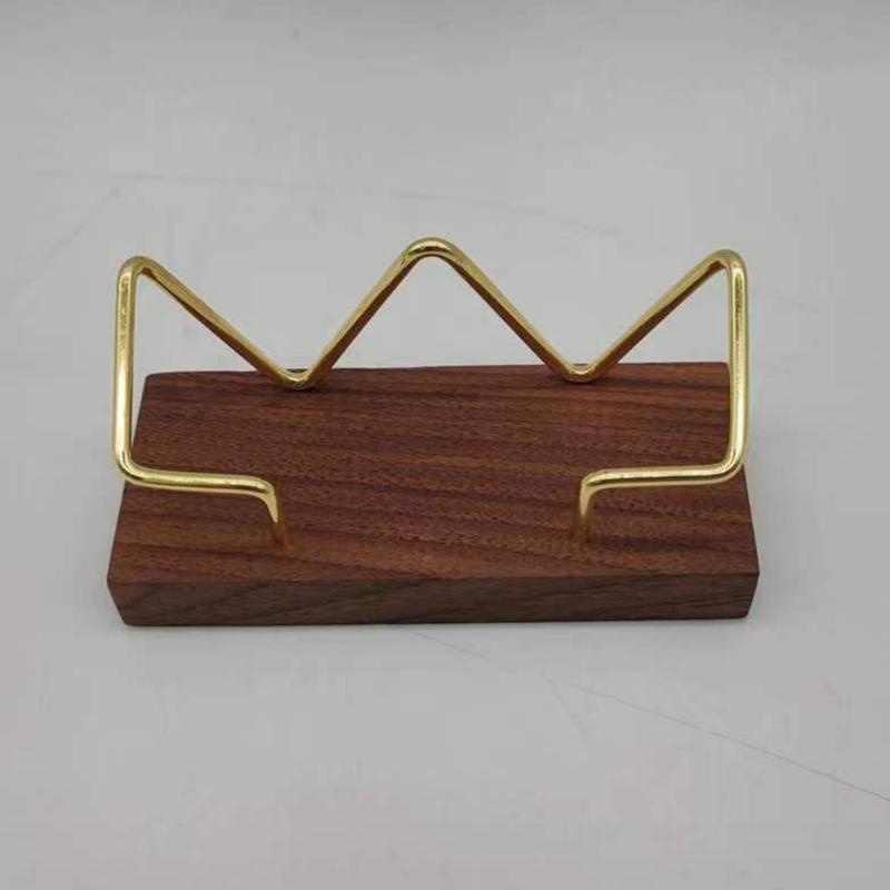 Card Storage Business Card Holder Walnut Wood Tabletop Shelf Wooden Card Rack Beech Wood Metal Cards Display Stand