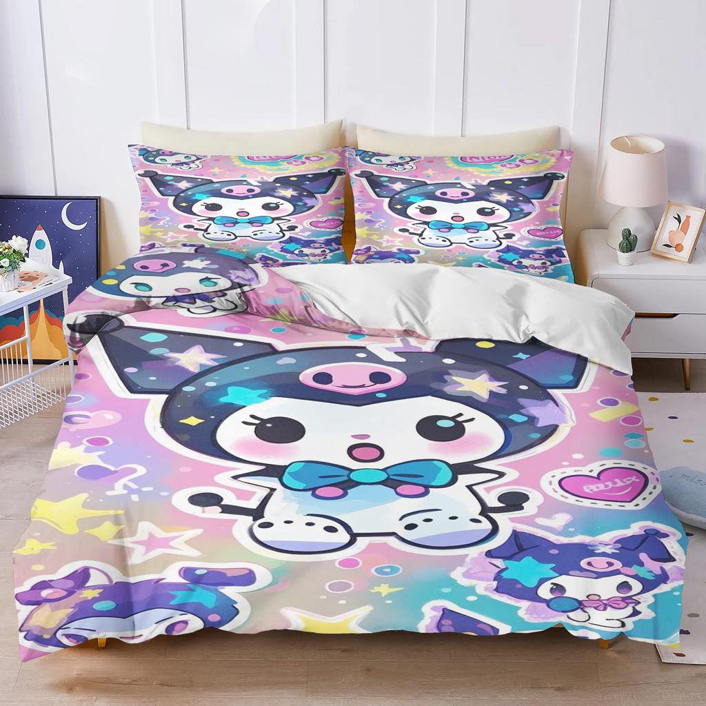 Sanrio Kuromi Comforte Bedroom Printed Cartoon Quilt Cover Bedding Set With Pillowcase Suitable For Children And Adults