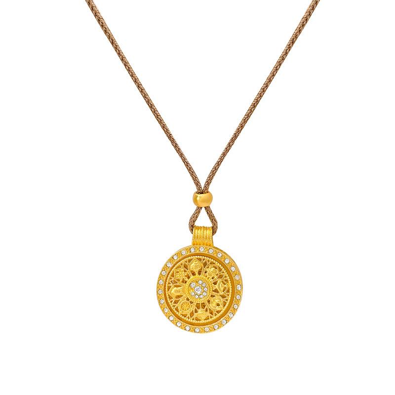 Female Retro Long Rotatable Eight Treasure Compass Pendant Necklace