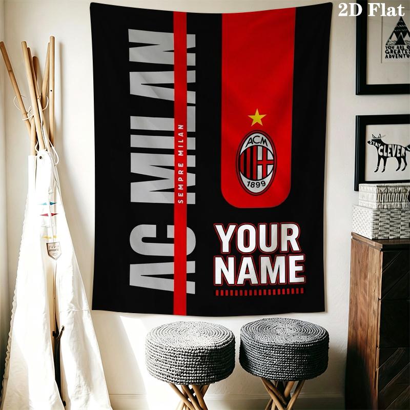 Custom Name Ac Milan Wall Tapestry Aesthetic Wall Hanging Printed Fabric Blanket Decorative Tapestries for Bedroom Living Room Home Decor