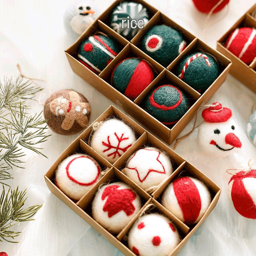Christmas Ornament Set: Flocked & Painted Hanging Balls In Gift Box for Tree Decoration