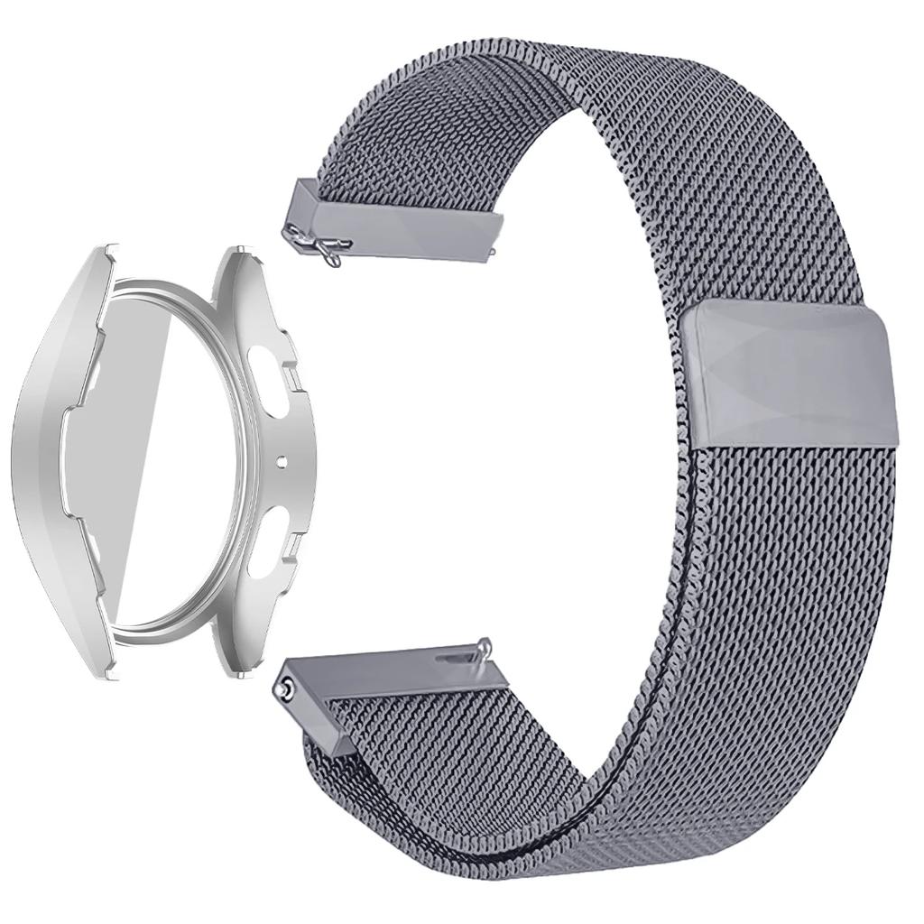 Coque PC + Bracelet Métal pour Samsung Galaxy Watch 7/6/5/4 44mm 40mm Bracelet Milanais Pare-chocs Protecteur en Verre Trempé Accessoires