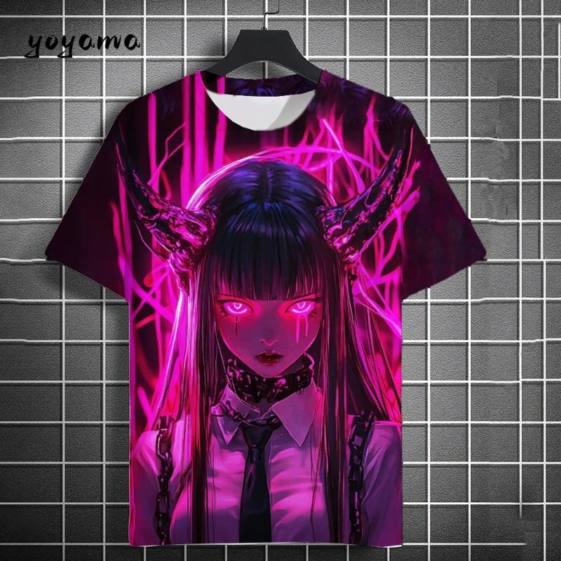 Men T-Shirt Japanese Manga Girl Style Print T-Shirt Fashion Breathable 3D Print