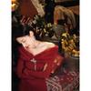 New robe, Christmas atmosphere, wearing temperament, slim and thin, one-word shoulder red knitted dress for women's autumn and winter