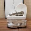 New Style Silvery Women Square Toe Mary Jane Shoes Casual Outdoor Soft Sole Flat Spring Autumn Wedding Party Shoes Zapatos Mujer