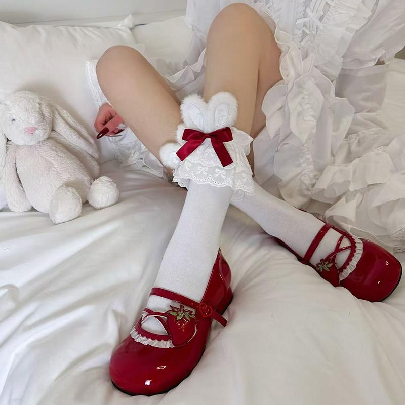 Japanese Harajuku Lolita Sweet Rabbit Ear Socks Women Summer Jk Bow Short Socks Lolita Lace Large Lace Sweet Socks