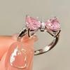 Pink Diamond Bow Ring - Exquisite French Luxury Princess Style, Romantic Open Design for Women and Girls, Perfect Sweet Gift for Girlfriend