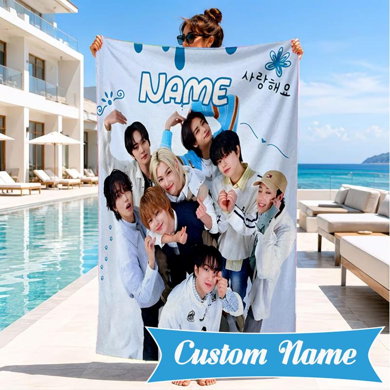 Custom Name K-pop stray Style Collective Beach Towel Microfiber Beach Towel, Lightweight and Quick-Dry, for Summer Travel, Swimming Pool Gift
