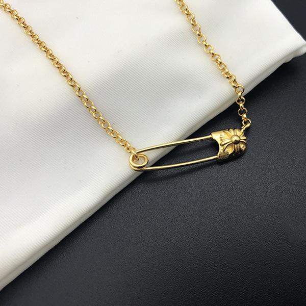 Eurn Ins Wind Chain Vintage Chain Gold Lock Pin Chain Necklace
