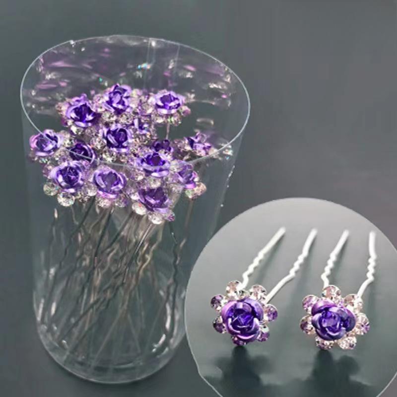 high quality100pcs/ 5Bottle/ Pack Wedding Bride Elegant and Sweet Hairpin Decoration Hair Accessories, Rose U-shaped Rhinestone Hair Fork Set,