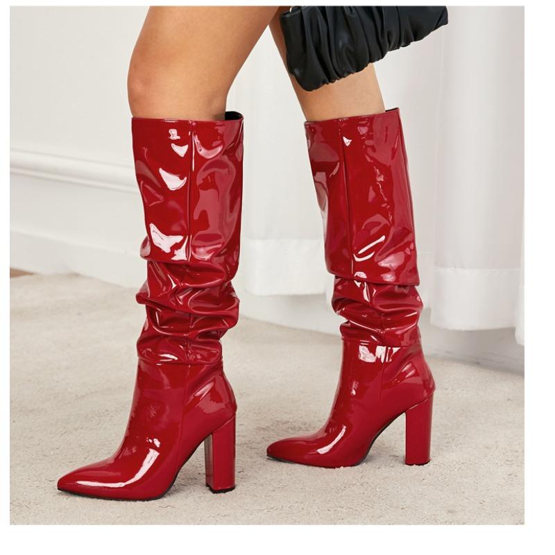 Patent Leather Over The Knee Chelsea Boots Women Shoes Chunky Heels Fashion Solid Sexy Thin High Heel Side Boots Female