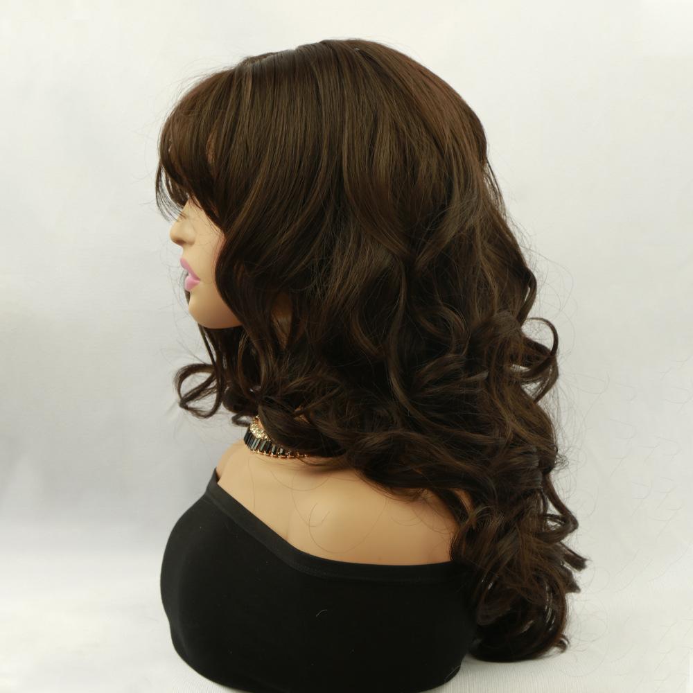 Women Synthetic Long Natural Wave Wigs with Bangs Wavy Brown Natural Wig For Daily Party Costume Heat Resistant Fibre Hair