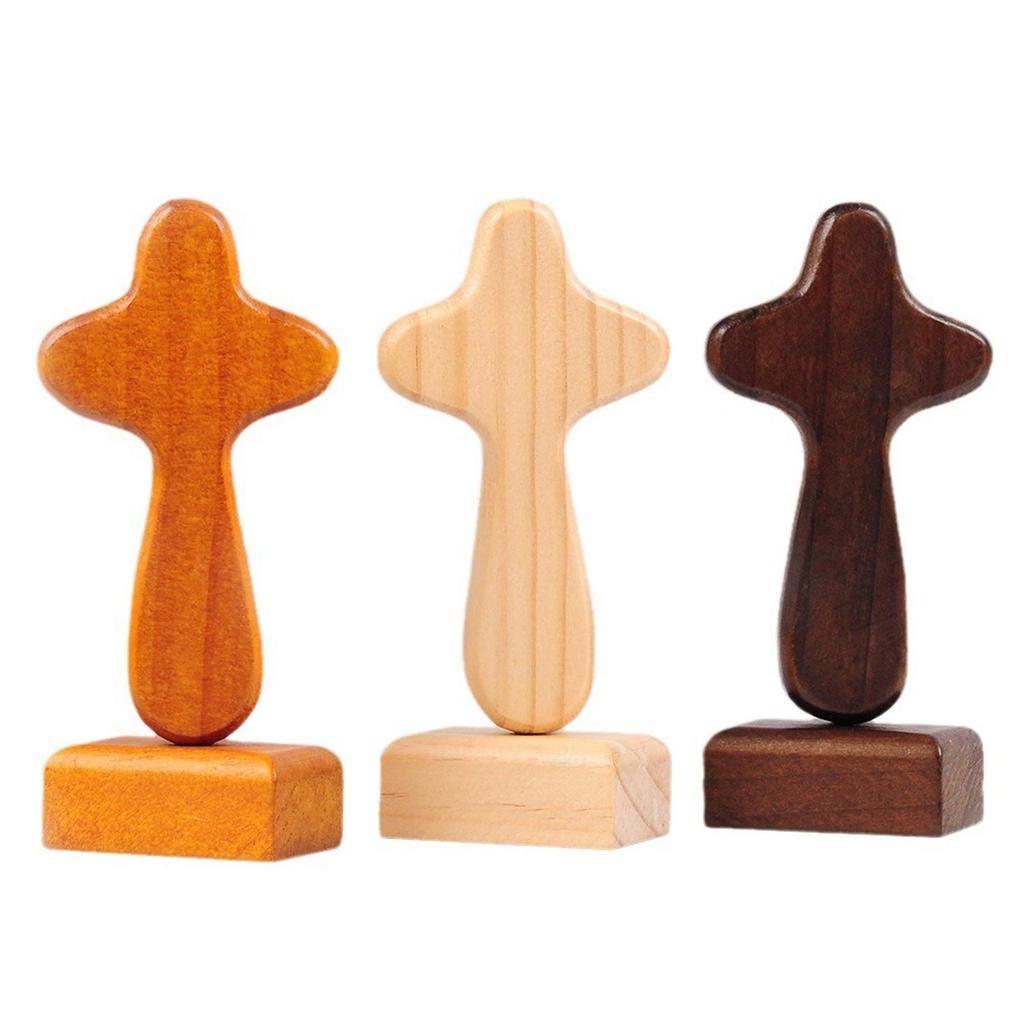Cross Statue Collectible Gift Decorative Wood Figurine Tabletop Ornament for Living Room Desk Housewarming Bedroom Bookshelf